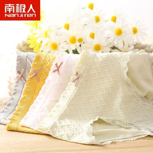 NANJIREN Women Underwear Lingerie Pants Breathable Lace Lovely Cotton Mid-Rise Solid Color Comfortable Briefs 3pcs