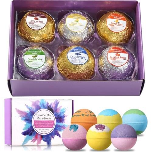 6pcs Natural Organic Bubble Bath Bombs Ball Handmade Bath Salt Ball Fragrance Body Cleaner Bomb Set for Holiday Gifts