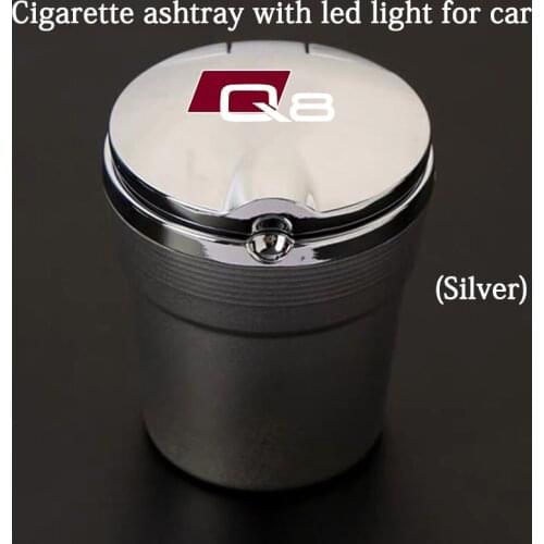 Car Ashtray With Blue LED Light Metal Liner Car LOGO styling Accessorie for Audi Q8 2020 2019 2012 2021 Accessories