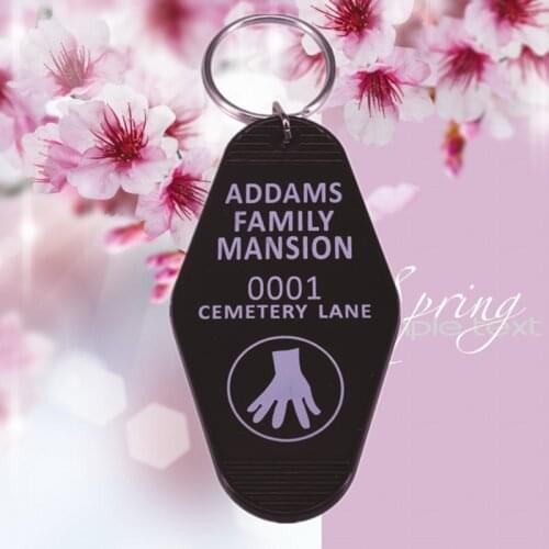 The Addams Family Mansion Wednesday Scooby-Doo Movies Thing Morticia Black Motel Hotel Room Key Tag ring fob Spooky Keychain