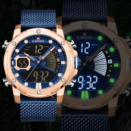 NAVIFORCE Watch Men Fashion Bussiness Quartz Mens Wristwatches Waterproof Digital Military Chronograph Steel Belt Reloj Hombre