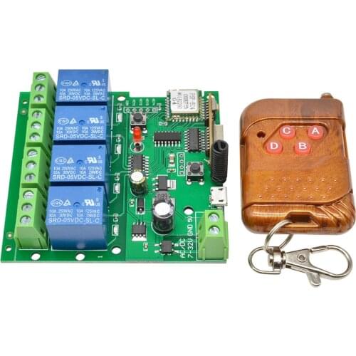 DC 5-32V/220V WIFI Relay Module RF Transmitter 433 Mhz Remote Controls with Remote Control Switch 4CH Relay Receiver Module