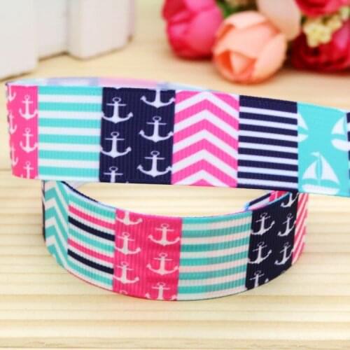 DHK 7/8'' Free shipping navy anchor printed grosgrain ribbon hairbow headwear party decoration diy wholesale OEM 22mm P5212
