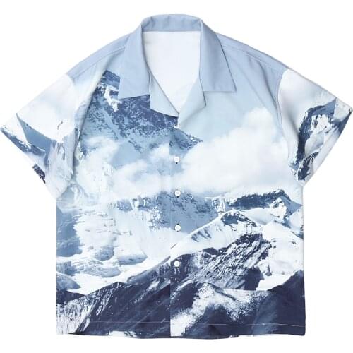 Fashion Snow Mountain Printed Casual Short Sleeve Shirt Men 2020 Summer Hip Hop Streetwear Short Sleeve Loose Tops