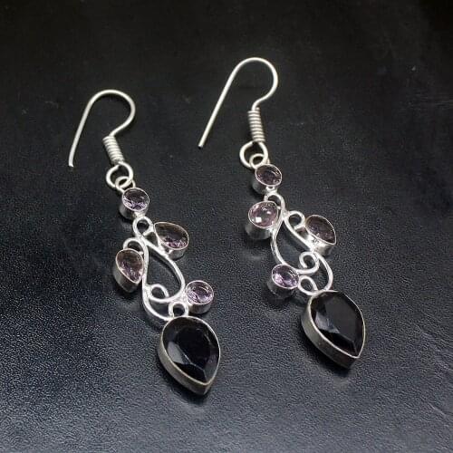 Gemstonefactory Big Promotion Unique 925 Silver Gushing Purple Amethyst Women Ladies Gifts Dangle Drop Earrings 20212317