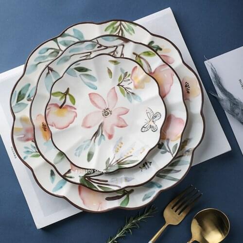 Creative green plant ceramic tableware, rice bowl, steak plate, restaurant plate, noodle bowl, seasoning dish, dessert plate