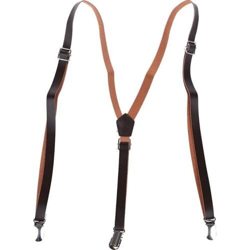 Coffee Faux Leather Adjustable Band Suspenders Braces
