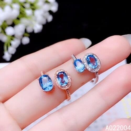KJJEAXCMY fine jewelry 925 sterling silver inlaid natural blue topaz new Female ring exquisite Support Detection