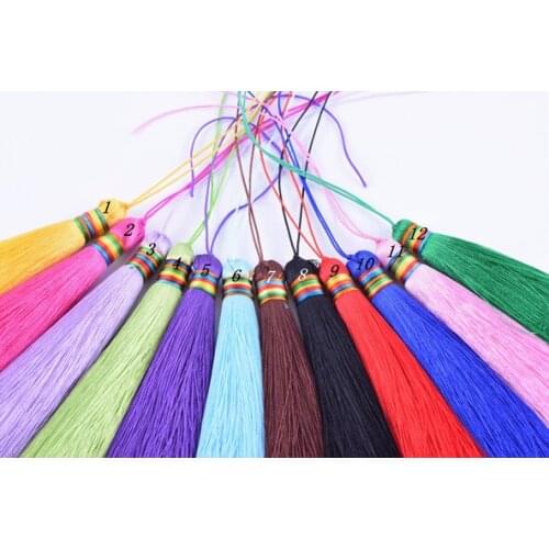 KONMAY 5pcs 5.6''(14.0cm) Soft Long Silky Handmade Tassel with Rainbow Raffle for DIY Project