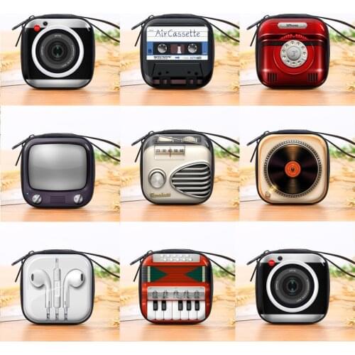 Creative Tinplate Coin Purse Fashion Kids Square Wallet Retro Tape Camera New Earphone Box Candy Bags for Wedding Christmas Gift