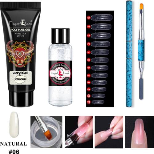 Best Selling Poly Extention Gel Set With Double-ended Brush Transparent Nail Tip Form Crystal UV Gel Slice Brush Nail Gel