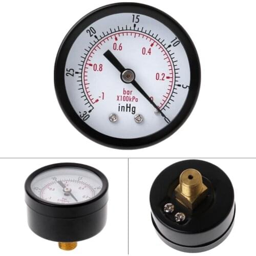 Mini Air Vacuum Pressure Gauge 50mm Pressure Meter -1bar -30inHg 1/4" Back Mount