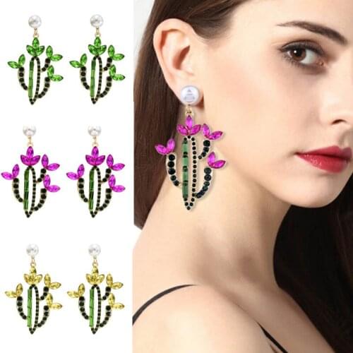 Fashion Acrylic Drilling Pearl plant Cactus Shape Charm Statement Drop Dangle Earring Cute Personality Party Earring