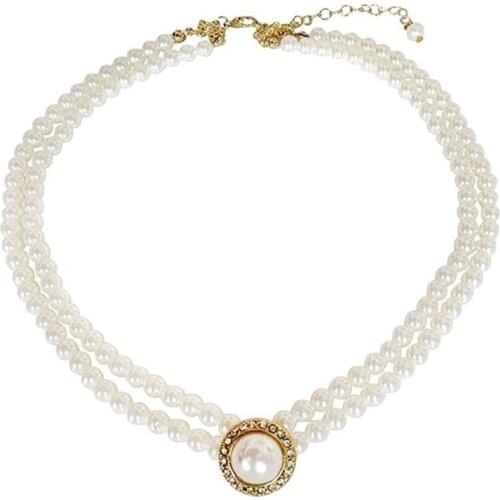 New French Retro Double-layer Pearl Pendant Clavicle Chain Female Simple Light Luxury Niche Design Party Necklace N2UE