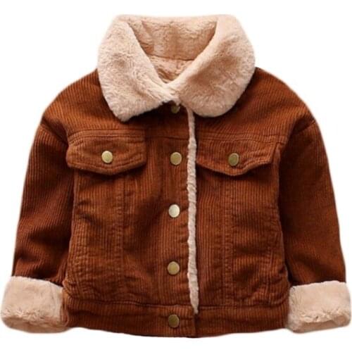 New Arrival Winter Fashion Baby Long Sleeve Solid Color Plus Velvet Coat Kids Warm Plush Outerwear Tops
