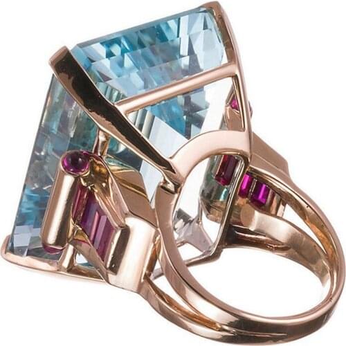 New Big Blue CZ Cubic Zircon Stone Silver Color Rings for Women Fashion Jewelry Valentines Day Gift