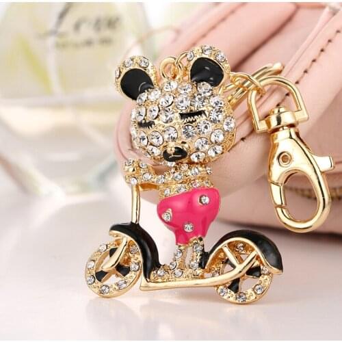 2020 Tinykenro new fashion hot style rhinestone cute oil painting bear riding balance bike bag wallet keychain