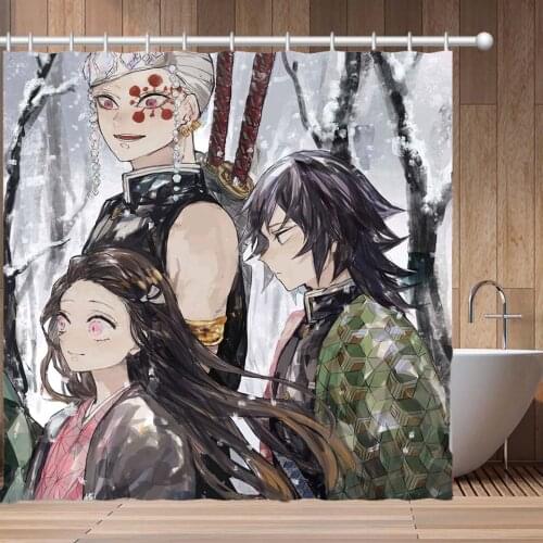 Demon Slayer ： Kimetsu no Yaiba Waterproof Shower Bathroom Customized Polyester Fabric Curtain