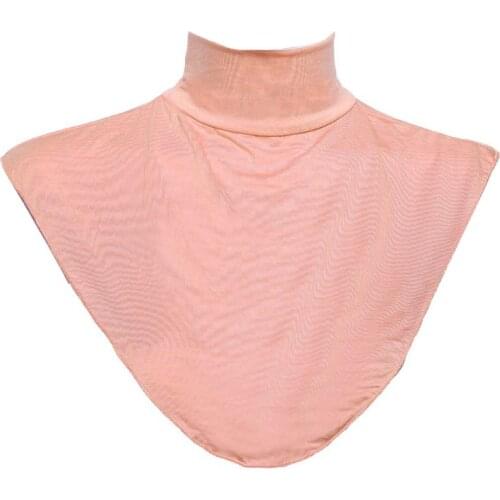 Womens Muslim Modal Fake False Collar Islamic Hijab Extensions Turtleneck High Neck Cover Warmer Bright Solid Color Half Top