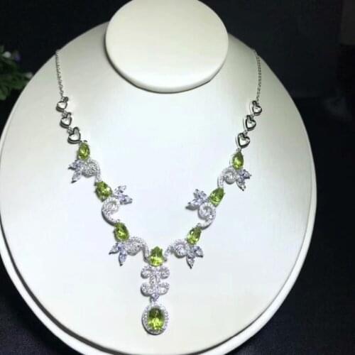 Natural green peridot gem Necklace natural olivine Pendant Necklace S925 silver trendy dragonfly women party fine gift Jewelry