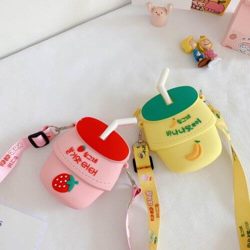 1PC Cartoon Fruit Drink Childrens Messenger Bag New Fashion Shoulder Bags for Girls Rubber Mini Crossbody for Boys Child Purse