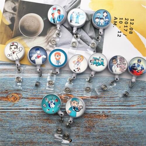 1pcs doctor Cartoon Retractable Badge Reel Students Nurse Exhibition Pull Key ID Name Card Badge Holder School Supply