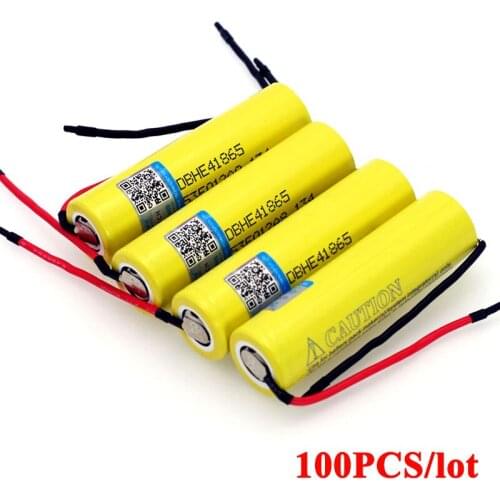 100pcs VariCore Original HE4 2500mAh Li-lon Battery 18650 3.7V Power Rechargeable batteries 20A discharge +DIY Silica gel Cable