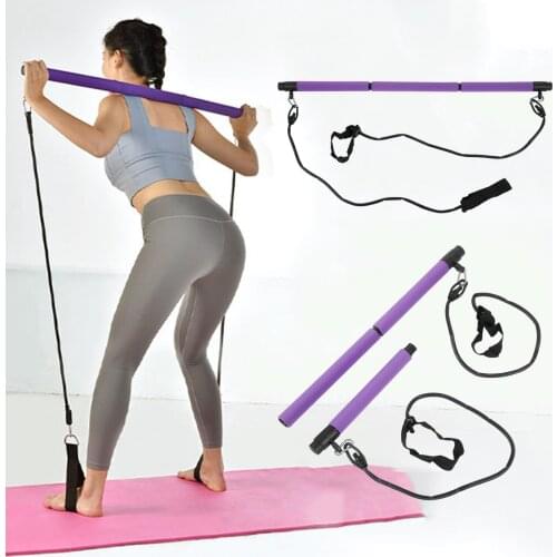 3 Sections Yoga Pilates Bar Sport Elastic Bodybuilding Resistance Bands Exercise Pilates Stick Elastic Band for Sports Home Gym