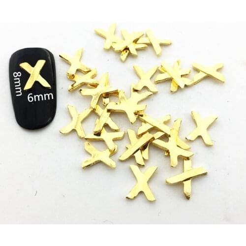 50pcs/pack Japan Alloy Nail Art Punk Style English Letter "X" Metal Accessories Decoration for Phototherapy Nail Sticker DIY