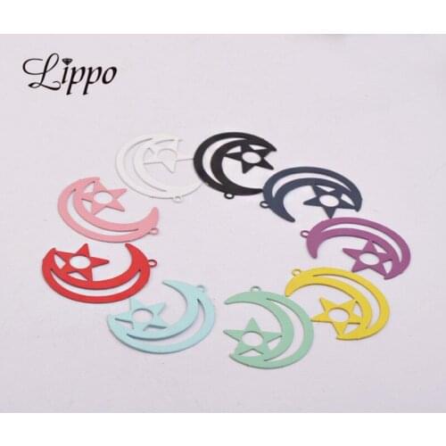 50pcs AB383 25*18mm Silver plated Moon & Star Charms Bracelet Pendant Metal Brass Jewelry Filigree Earrings Findings