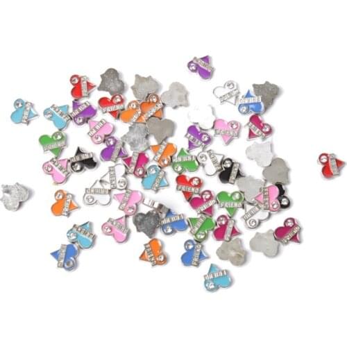 60PCS Mixed Colours Enamel Rhinestone Friend Heart Flatbacks #24928