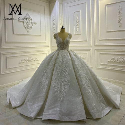Abiti da sera Cap Sleeve Lace Appliques Ball Gown Wedding Dress