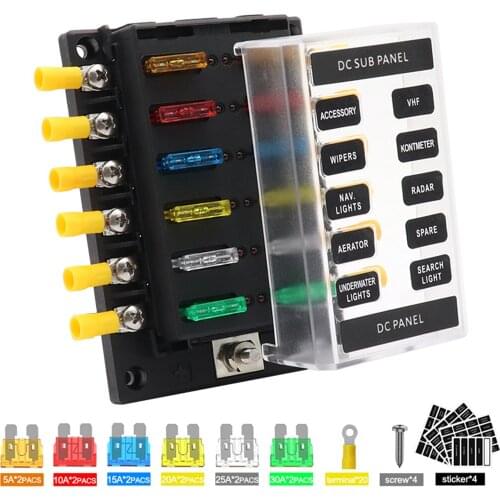 12 Way Car Blade Fuse Box Blade Fuse Holder with Waterproof Cover for Car Boat