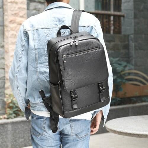 Brand Men Backpack Leather School Backpack Bag Fashion Waterproof Travel Bag Leather Book Bag Male Business Computer Bag For Man