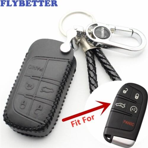 FLYBETTER Genuine Leather 5Button Smart Key Case Cover For Jeep Grand Cheroke For Dodge For Chrysler Charger Journey L122