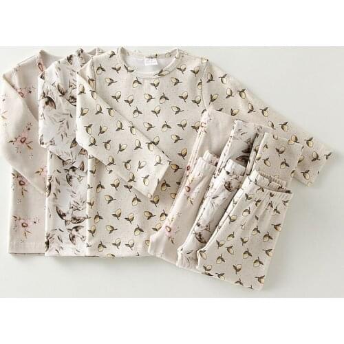 Kids Boys Girls Pajamas Set Vintage Florals Spring Autumn Long Sleeve Toddler Tops + Pants Kids Sleepwear Children Clothes Sets