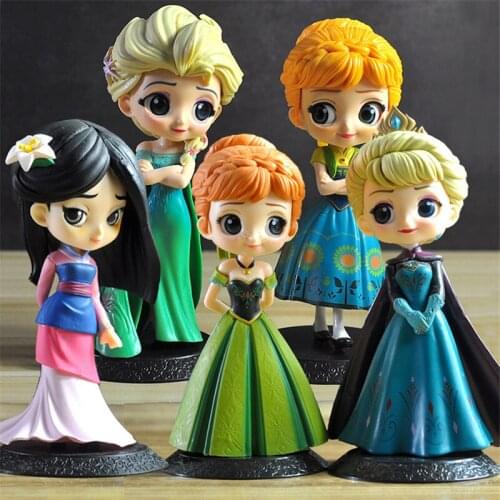 Disney Princess Series Queen Elsa Anna Mermaid Alice Jasmine Belle Action Figure Dolls Toy Cute Model Toys Gifts for Kids