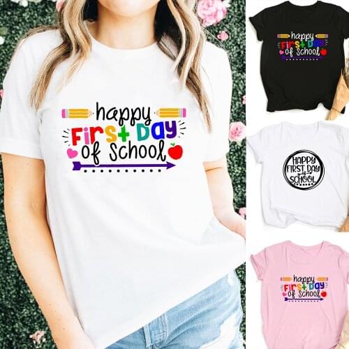 Happy First Day of School Women Graphic T Shirts Teacher Life Female Back To School Casual Aesthetic T-shirt Tee Camisetas Mujer