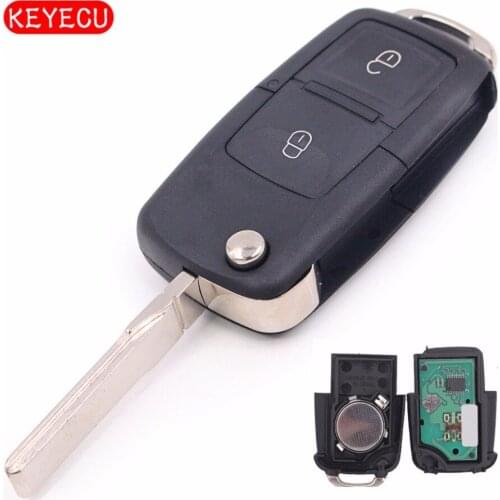 Keyecu 1J0 959 753 AG Flip Remote Key 2 Buttons 434MHz ID48 Chip for VW for Seat for Skoda Car Key 1J0959753AG