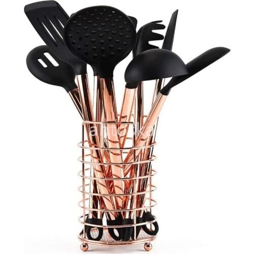 7/9/10/11pcs Rose Gold Stainless Steel Handle Kitchen Utensil Set Silicone Nonstick Heat Resistant Cooking Kitchen Tools