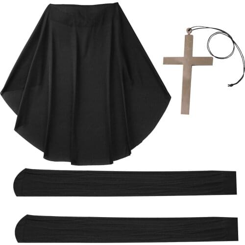 Nun Cosplay Costume Women Nun Hat Plastic Cross Necklace with Silk Socks for Adults Halloween Rolepaly Party 3Pcs Outfits