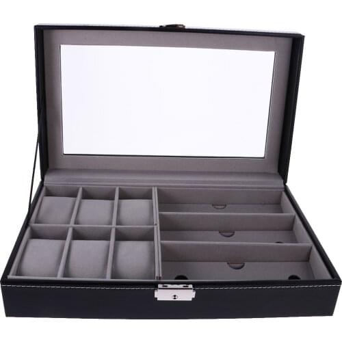 Watch Box Leather Display Glass Top Jewellery Case 1/2/5/6/9/10/12 Slots