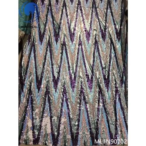 BEAUTIFICAL african lace fabrics Top sale nigerian tulle lace fabric 5yards embroidery lace sequins fabric for dress ML1N907