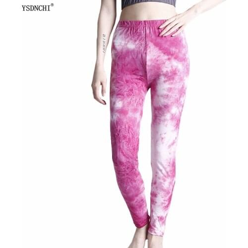 YSDNCHI Red Tie Dye Printed Leggings Women Fitness Leggins Push Up Workout Pants Gym Running Jegging Elasticity Sportswear Pants
