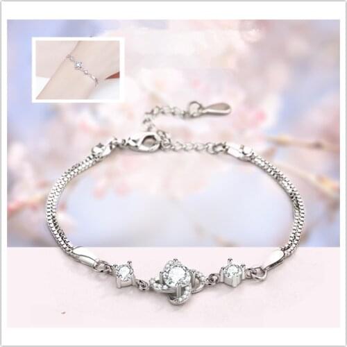 Trendy Crystal Clover Bracelets For Women Jewelry Fashion Lady Silver 925 Bangles Bright Princess Birthday Gift Female Bracelets
