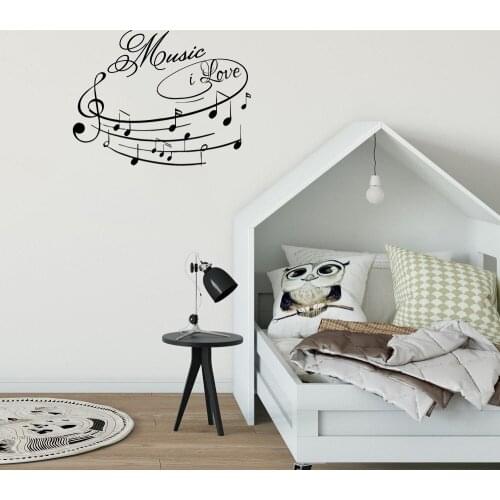 Music Wall Sticker Musical Note I Love Quote Wall Decal Art Design Wall Decor For Music Room Living Room Vinyl DW9614