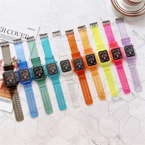 Silicone Transparent Strap Wrist Band Watchband Frame Case For Apple Watch Series 2/3/4/5/6/SE 38mm 42mm 40mm 44mm Bumper Cover