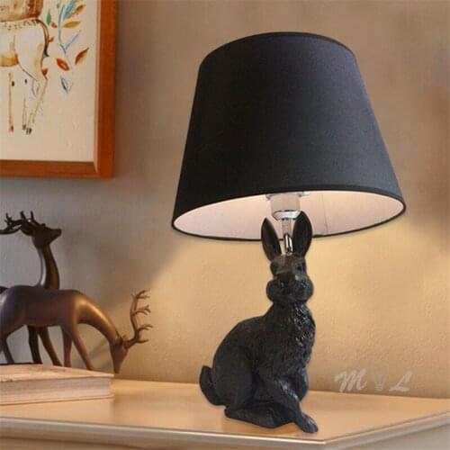 Nordic Cute Animal Table Lamp Resin Rabbit Lamp Table Art Deco Beside Lamp Modern Living Room Bedroom Luminaire Study Desk Lamp