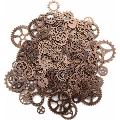 About 120g/lot DIY jewelry Making Vintage Metal Mixed Gears Steampunk Gear Pendant Charms Bracelet Accessories(Ancient red coppe
