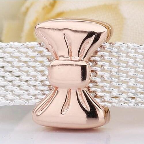 Original Rose Gold Reflexions Bow Clip Stopper Lock Beads Fit 925 Sterling Silver Bead Charm Bracelet Bangle Diy Jewelry